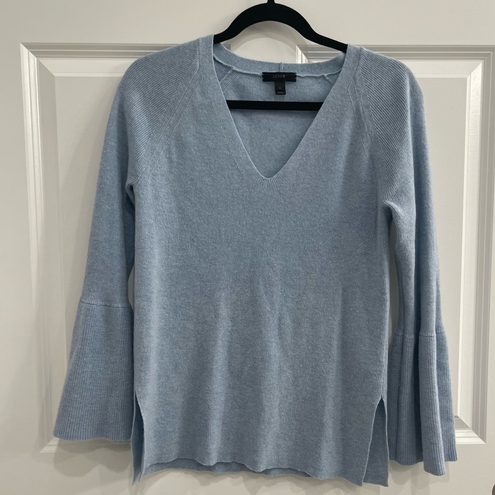 J.Crew Peplum-sleeve V-neck wool sweater Blue size medium